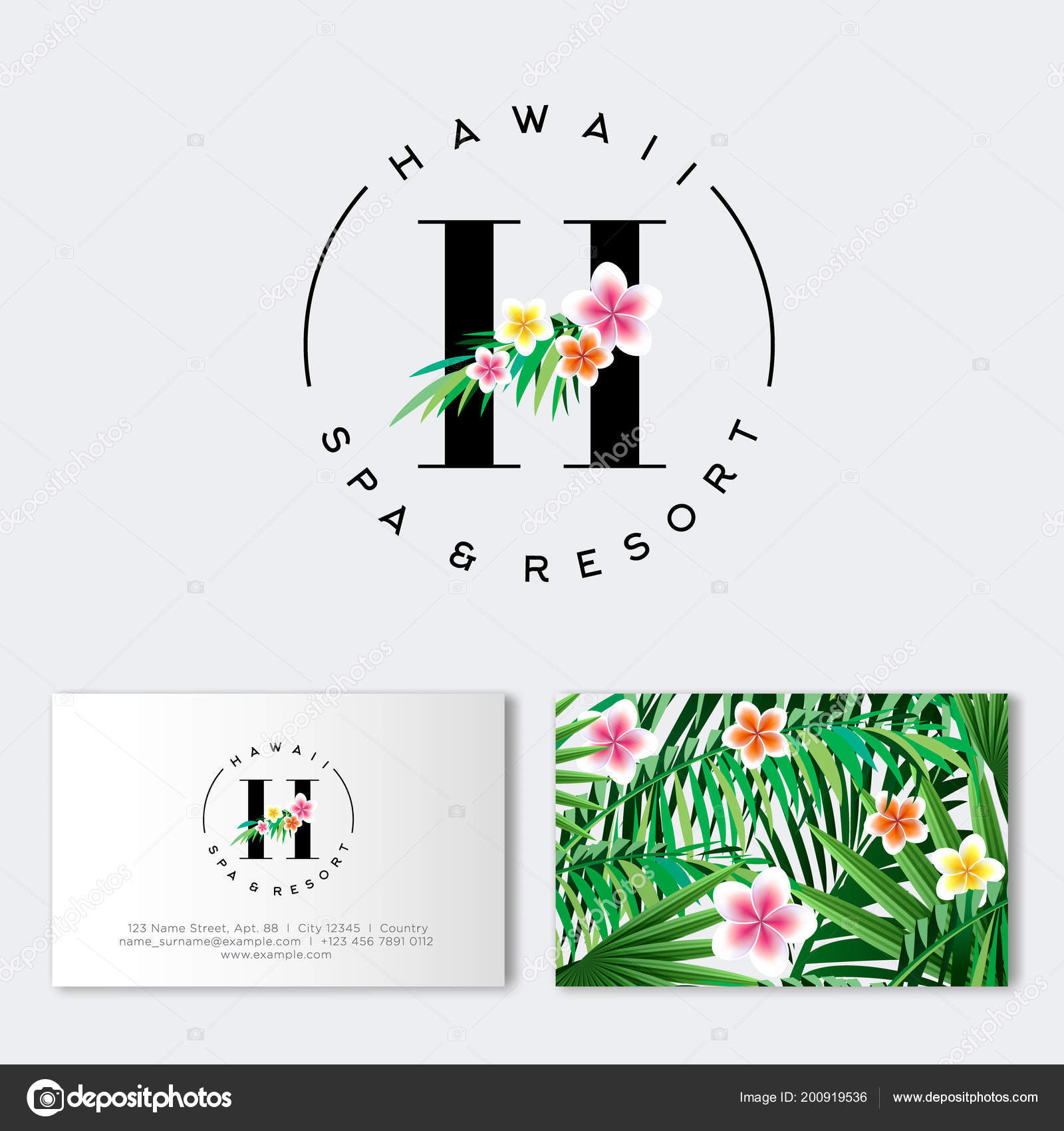 Hawaii Spa Resort Hotel Logo Letter Emblem Monogram Flowers Leaves