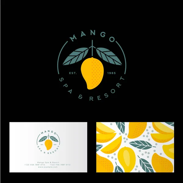 Mango Spa Resort Logotipo Del Hotel Emblema Mango Con Hojas — Vector de stock