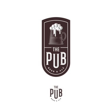 Bira Pub amblemi. Kupa köpük ve harfleri ile. Zanaat bira logo. Gravür tarzı. Monokrom seçeneğini.