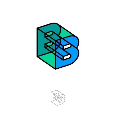 B-kutu harf. 3D B monogram. Soyut birim logosunu görmeniz gerekir. Şeffaf cam şekil B harfi olarak.