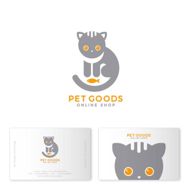 Evde beslenen hayvan ürünler logosunu görmeniz gerekir. Evcil hayvan yemek ve oyuncaklar online alışveriş. Şirin kedi ile balık oyuncak harflerle. Kimlik, iş kartı.