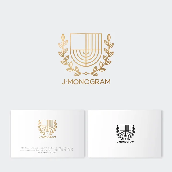 Monograma Carta Ouro Como Escudo Arauto Com Coroa Louros Estilo — Vetor de Stock