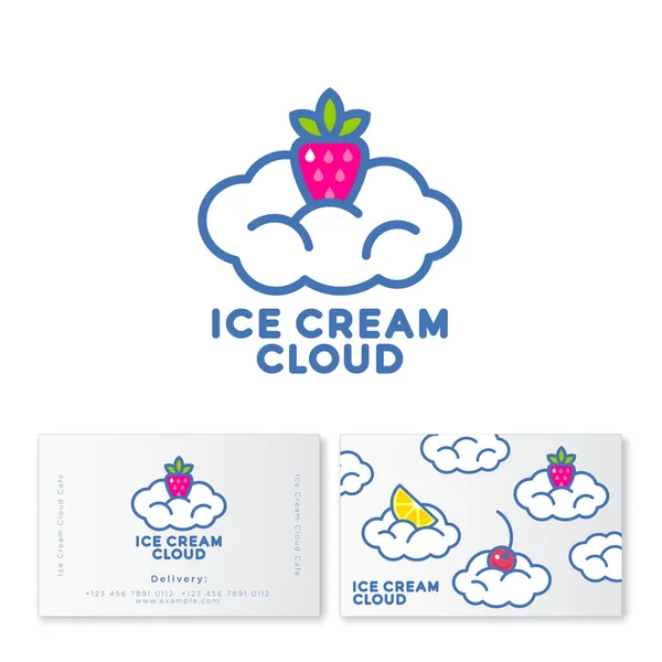 Eis Logo Eiswolken Emblem Eine Wolke Aus Eis Und Erdbeere — Stockvektor