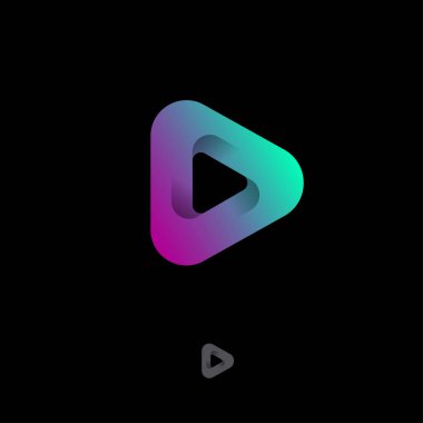 Üçgen Mobius logosunu görmeniz gerekir. Player, ses çalar simgesini, UI. Ses ve Video amblemi. Yuvarlatılmış üçgen siyah bir zemin üzerine gölge ile. Web düğmesi.