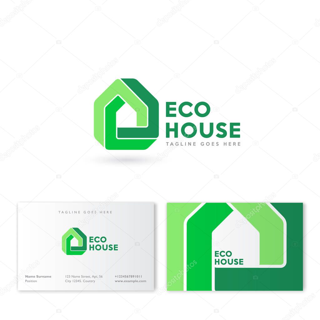 Eco House logo. Real Estate emblem. Innovation technology of building. Construction, property company emblem. Business card. Impossible figure like a house. 