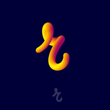 R harfi. R monogram 3d İmitasyon illüstrasyon. Güzel sarı koyu arka plan üzerinde izole. 