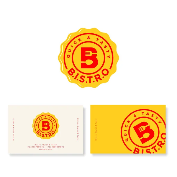 Logotipo Café Bistro Carta Com Garfo Colher Distintivo Amarelo Identidade — Vetor de Stock