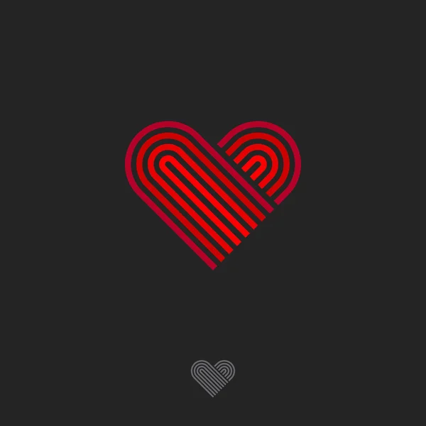 アイコン 愛のシンボル 心電図のエンブレム 線形の赤いハート 暗い背景に分離されました Web アイコン バレンタインの日エンブレム — ストックベクタ