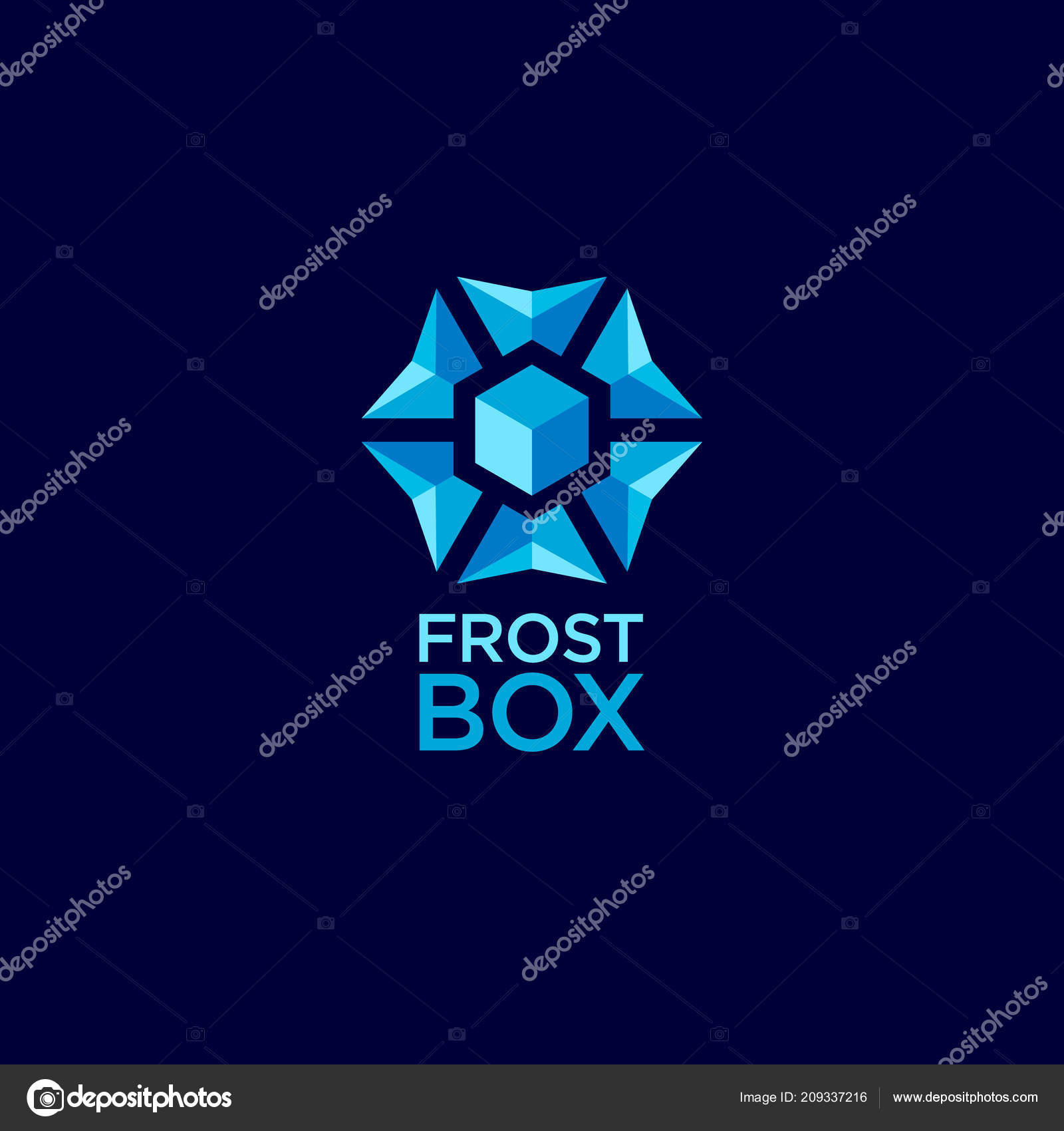 Frost Box Logo Frozen Food Blue Snowflake Geometry Emblem Isolated
