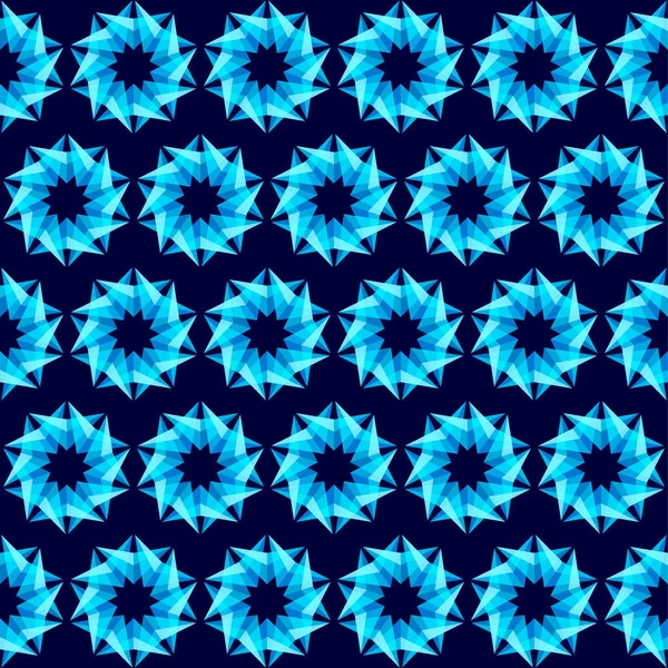 Nahtloses Muster Mit Blauen Abstrakten Geometrieblumen Blauer Kristallhintergrund — Stockvektor