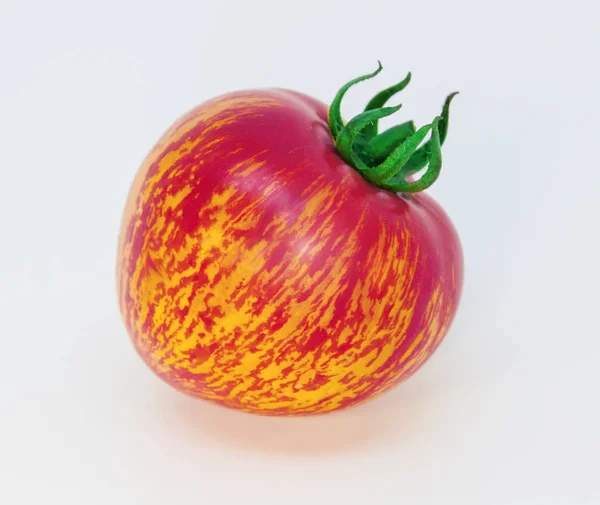 Motley Tomate Avec Motif Naturel Inhabituel Une Belle Tomate Insolite — Photo