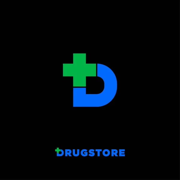 Φαρμακείο Λογότυπο Γράμμα Φαρμακείο Σταυρό Εικονίδιο Απομονώνονται Μαύρο Φόντο Γράμμα — Διανυσματικό Αρχείο