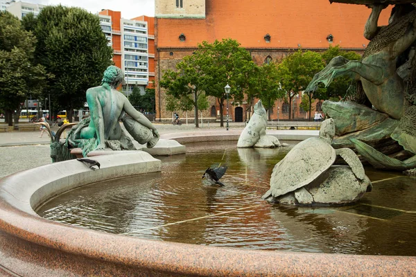 Vrány Koupe Kašně Neptunovy Kašny Neptunbrunnen Berlin Německo Městské Krajiny — Stock fotografie