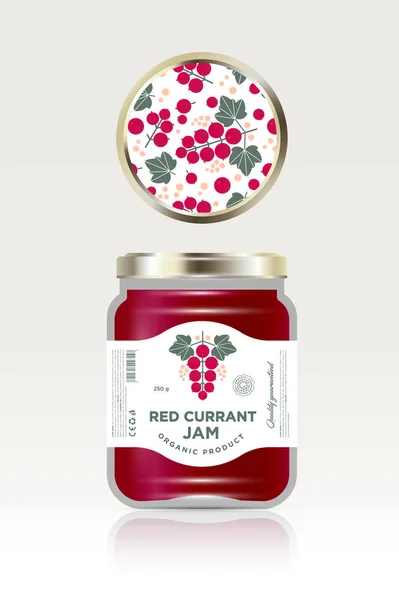 Label Packaging Red Currant Jam Can Lid Jar Fruit Pattern — Stock Vector