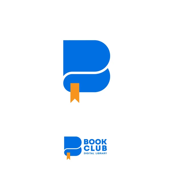 图书俱乐部徽标 数字图书馆会徽 蓝色字母 喜欢书 电子图书馆徽标 — 图库矢量图片