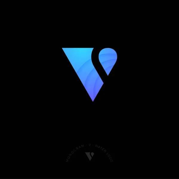 Monogram Logo Blue Letter Drop Isolated Dark Background Monochrome Option — Stock Vector