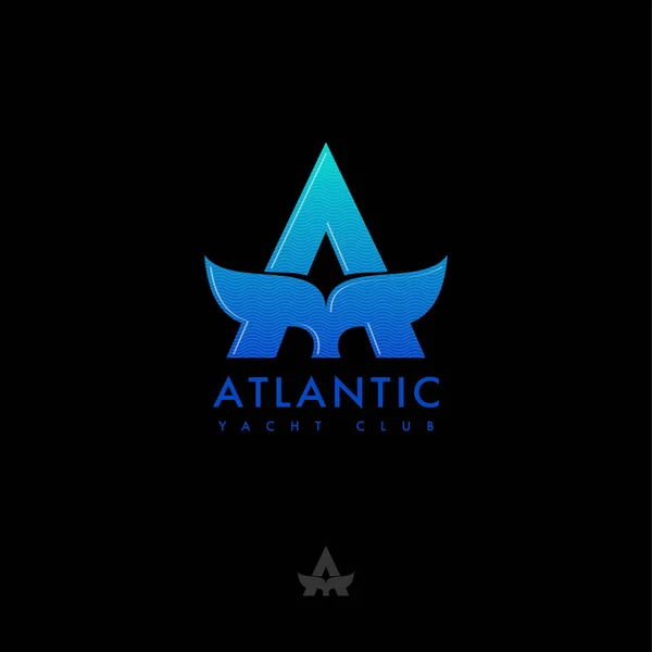Monograma Logótipo Atlântico Carta Emblema Cauda Baleia Viagem Marítima Oceânica —  Vetores de Stock