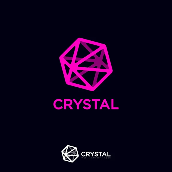 Logo Cristal Cristal Azul Seis Puntas Letras Sobre Fondo Oscuro — Vector de stock