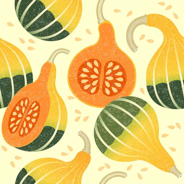 Citrouilles Mûres Motif Sans Couture Récolte Citrouilles Décoratives Citrouilles Entières — Image vectorielle