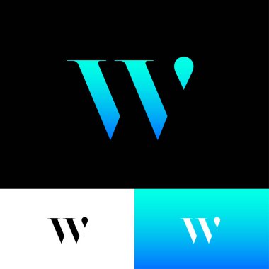 W monogram. W logo. Damla, karanlık bir arka plan üzerinde izole mavi mektup. Monokrom seçeneğini.