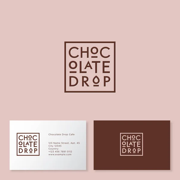 Chocolate Drop Logo Cakes Desserts Cafe Brown Letters Foursquare Badge — Stock Vector