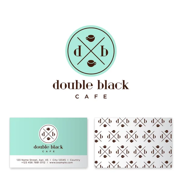 Doppeltes Schwarzes Café Logo Kaffee Emblem Und Buchstaben Mit Zwei — Stockvektor