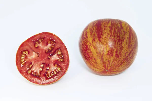 Tomate Entière Une Tomate Demi Coupée Sur Fond Blanc Tomates — Photo