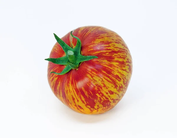 Motley Tomate Avec Motif Naturel Inhabituel Une Belle Tomate Insolite — Photo