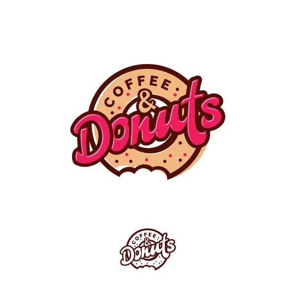 Donuts Und Kaffee Logo Café Oder Bäckerei Emblem Gebissener Donut — Stockvektor