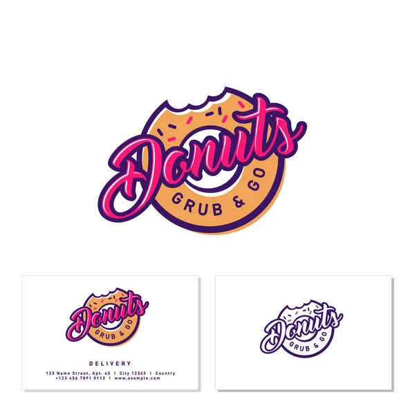 Logotipo Loja Donuts Café Panificação Emblema Donut Mordido Com Letras — Vetor de Stock