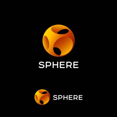 Sarı küre logo. Top simgesi delikleri ile. Sarı gezegen amblemi. 