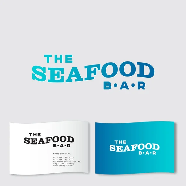 Fischbar Oder Restaurant Retro Logo Blaue Verlaufsbuchstaben Wie Welle Visitenkarte — Stockvektor