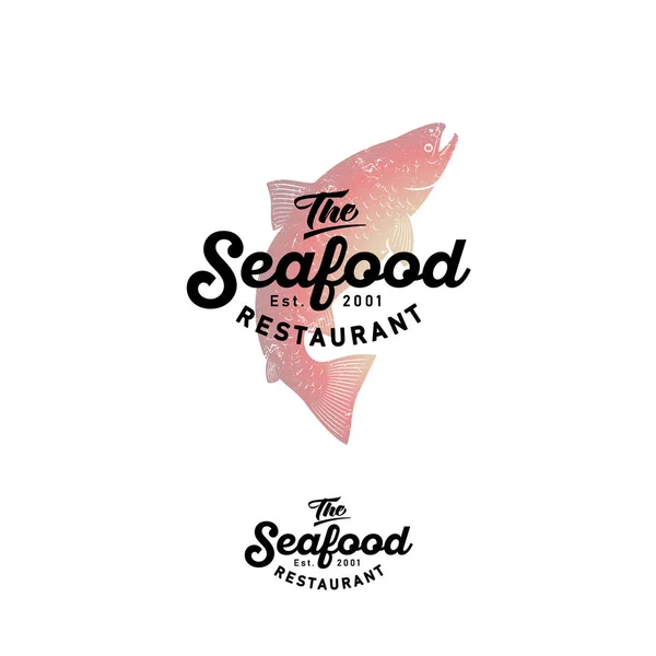 Logo Eines Fischrestaurants Aquarell Lachs Silhouette Der Vintage Stil — Stockvektor
