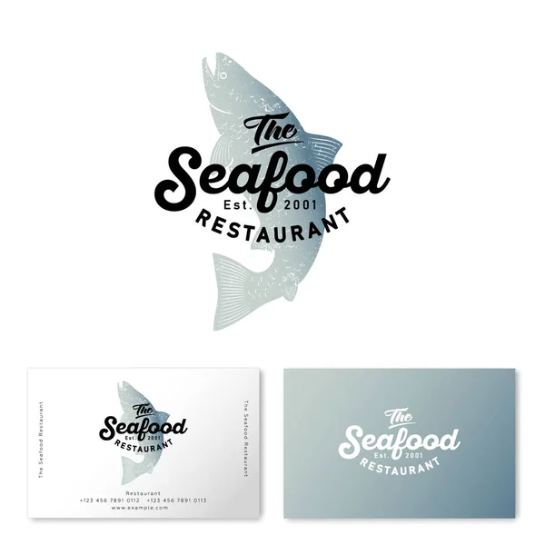 Logo Eines Fischrestaurants Aquarell Lachs Silhouette Visitenkarte Der Vintage Stil — Stockvektor