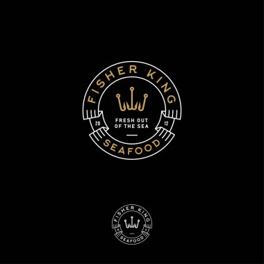 Balık tutma logosunu görmeniz gerekir. Fisher Kulübü amblemi. Balıkçılık spor kulübü. Kanca gibi bir taç ve harfler. Monokrom seçeneğini.