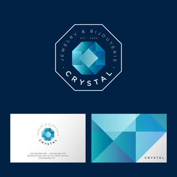 Crystal Logo Modré Broušené Gem Crystal Písmena Tmavém Pozadí Identita — Stockový vektor