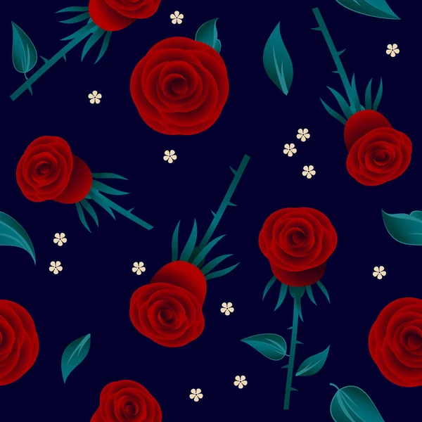 Rose Rouge Motif Sans Couture Fleurs Avec Des Feuilles Sur — Image vectorielle