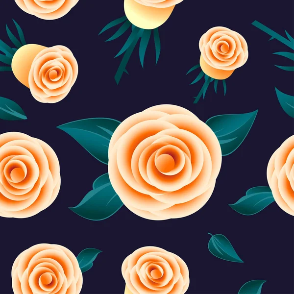 Rose Jaune Motif Sans Couture Fleurs Avec Des Feuilles Sur — Image vectorielle