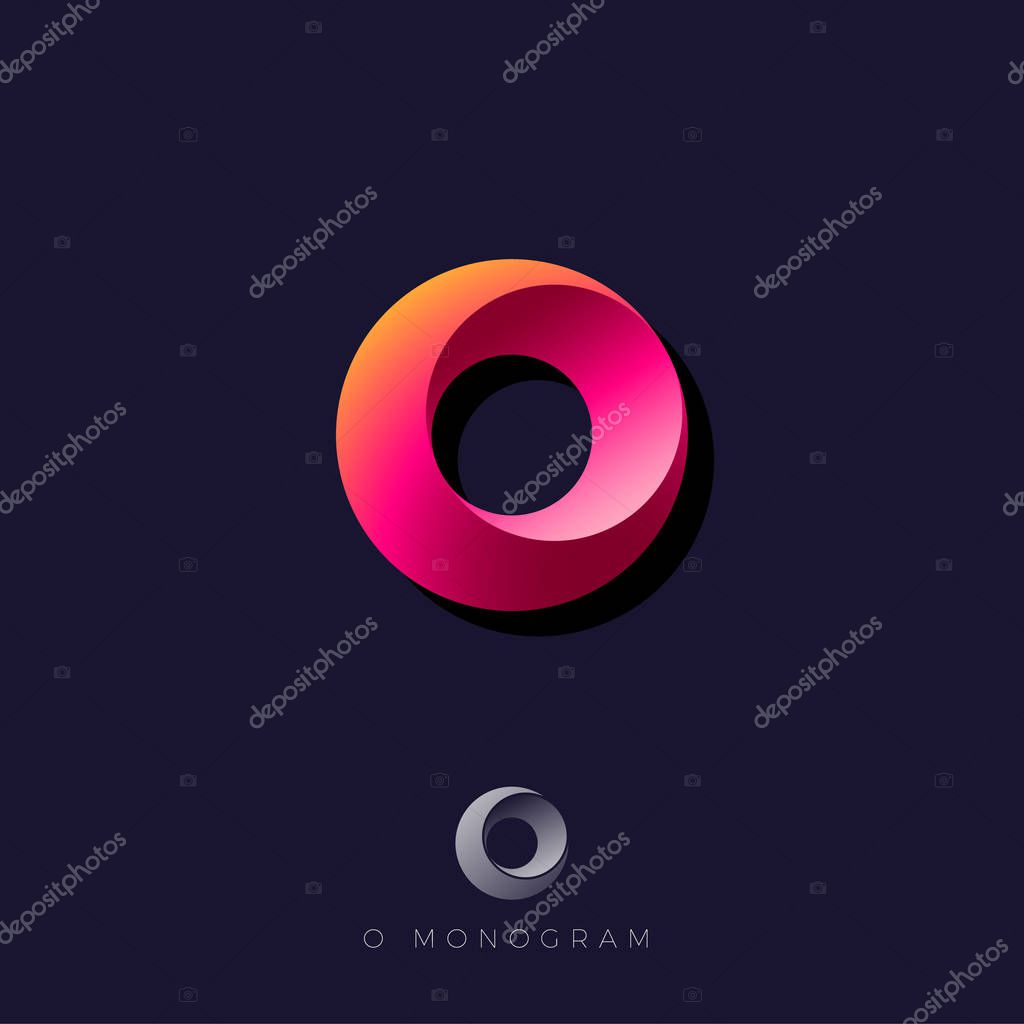 O letter. O monogram consist like vortex. Web, UI icon, isolated on a dark background.