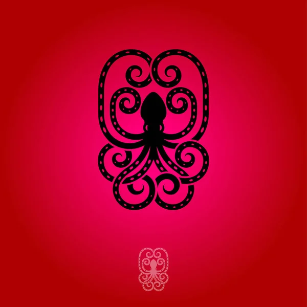タコのエンブレム 赤い背景上 楕円に内接タコ ロゴに分離 プレミアム エンブレム — ストックベクタ
