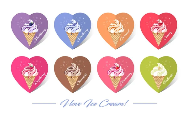 Ice Creams Illustrations Ice Creams Waffle Cones Different Ice Creams — Stok Vektör