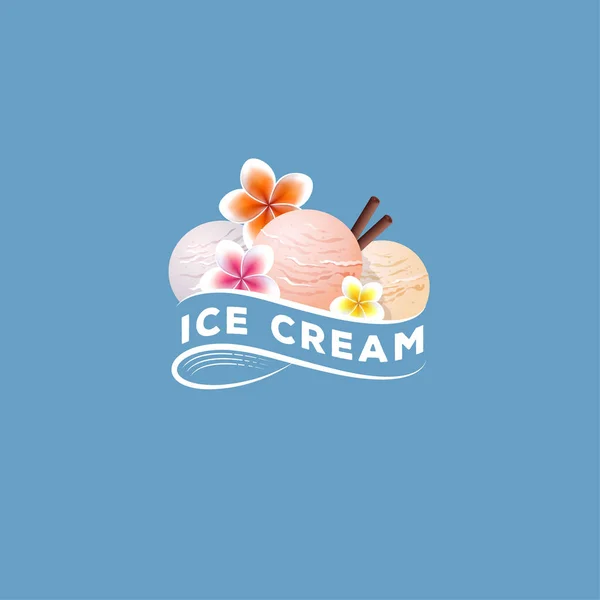 Ice Cream Logo Three Scoops Ice Cream Sweet Dessert Tropic — Stock Vector