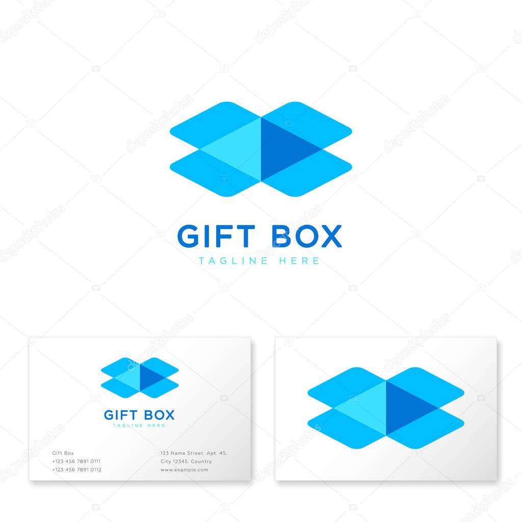 Gift box logo. Illusion box shape. Online shop of gifts. Corporate business card.