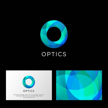 Optik logosunu görmeniz gerekir. O mektubu. Mavi ve masmavi şeffaf soyut sembolü. Web Kullanıcı arabirimi simgesi. Kimlik. Kartvizit.