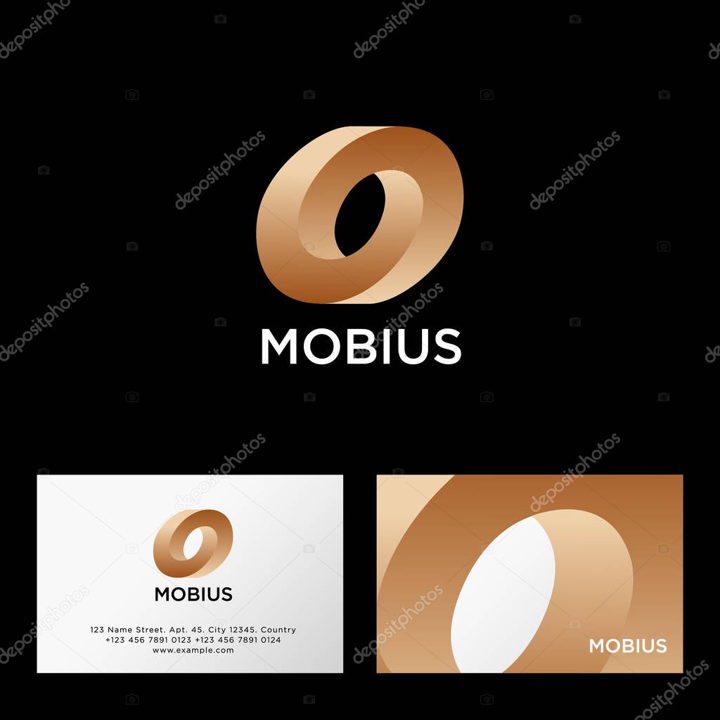 Mobius logo. Impossible gold geometric shape. UI, Web icon.  Identity. Business card.