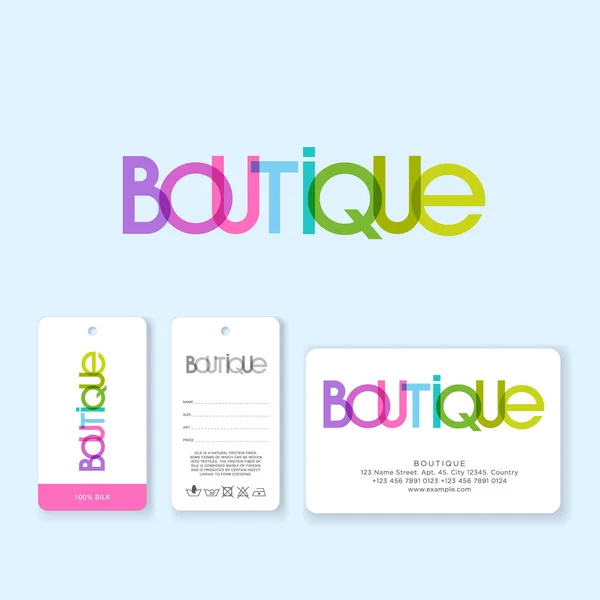 Boutique Logo Transparente Mehrfarbige Buchstaben Auf Hellem Hintergrund Etiketten Und — Stockvektor