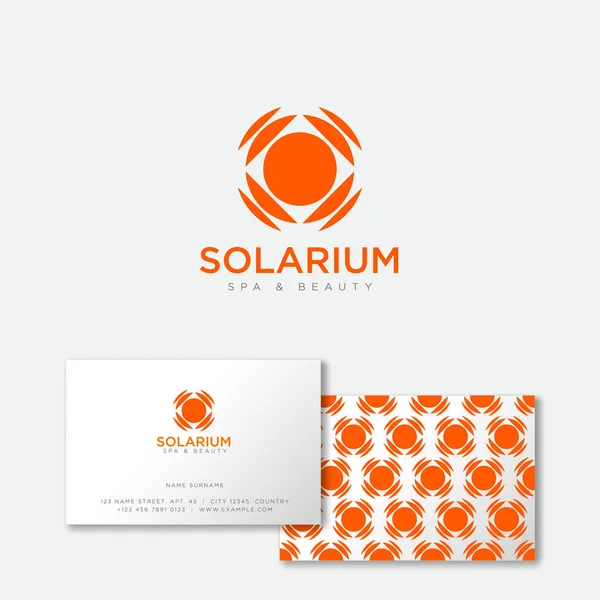 Solarium Logo Godło Słońce Opalenizna Salon Ikona Pomarańczowy Słońce Promienie — Wektor stockowy