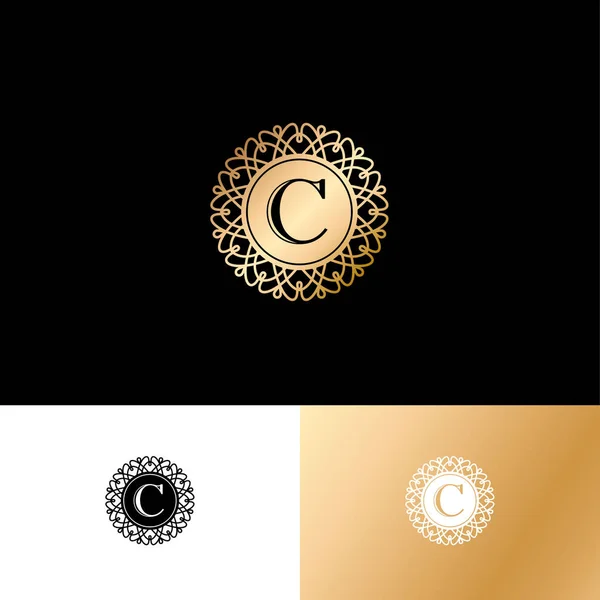 List Lub Monogram Oryginalny Złoty List Symbol Kręgu Ornament Koronki — Wektor stockowy