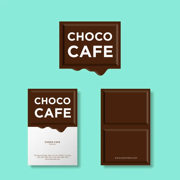 Розплавлений Шоколадний Шматок Літерами Логотип Кафе Або Випічки Композиція Шоколадним — стоковий вектор