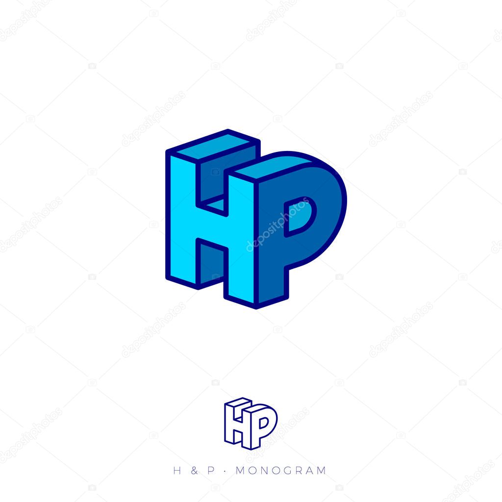 HP logo. H and P letters in block. Multi Colored emblem like 3D. 